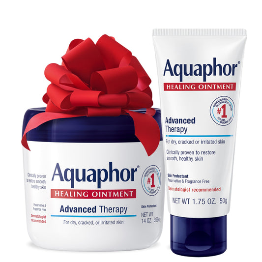 Aquaphor Healing Ointment Skin Care Set, Body Moisturizer for Dry Skin, Minor Cuts and Burns, Dry Cuticles, Cracked Heels, Hands and Lips, Holiday Gifts for Self Care, 14 Oz Jar + 1.75 Oz Tube