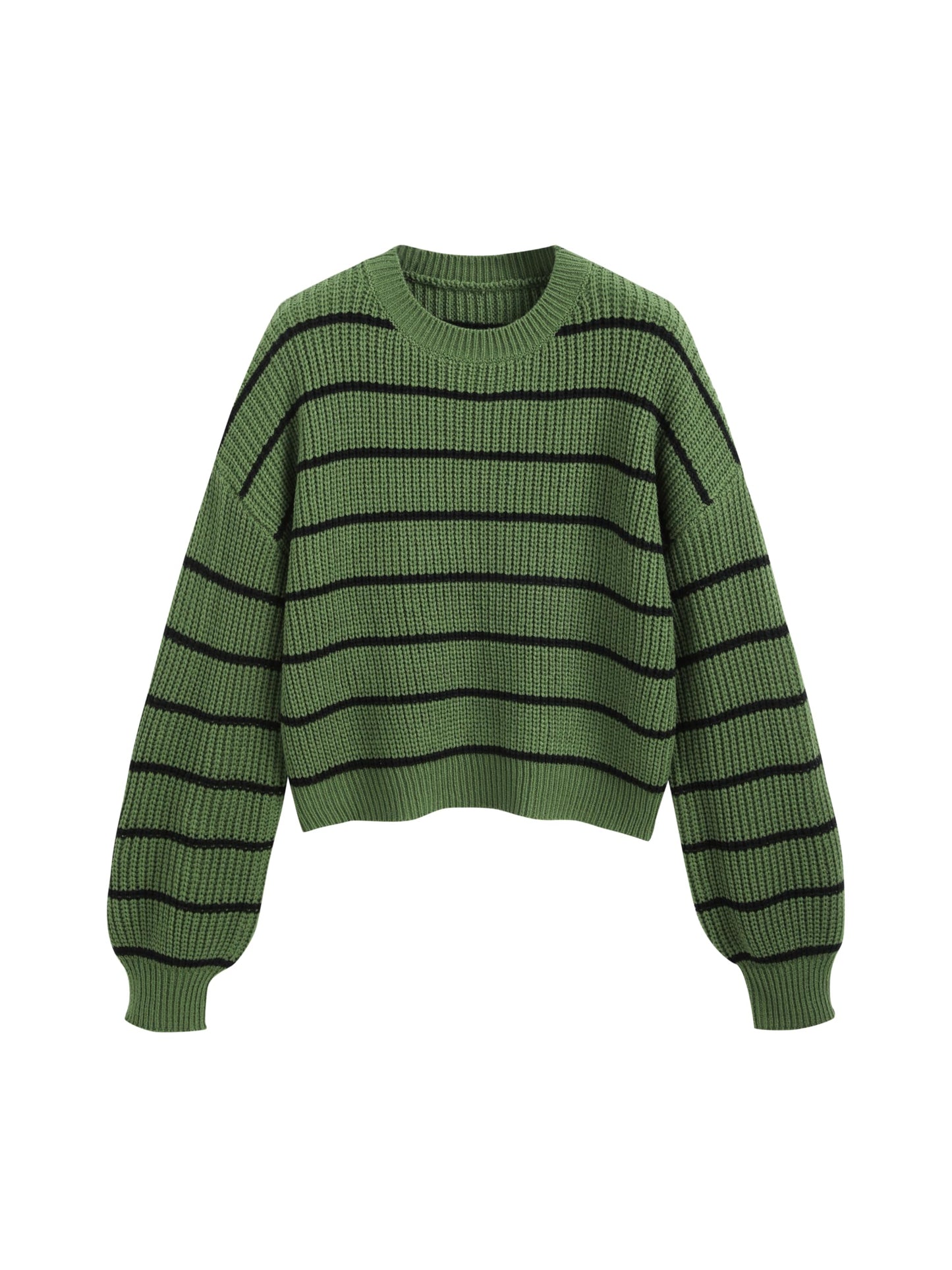 CIDER Women’s Cropped Striped Sweater Long Sleeve Crew Neck Trendy Pullover Tops: Green, M