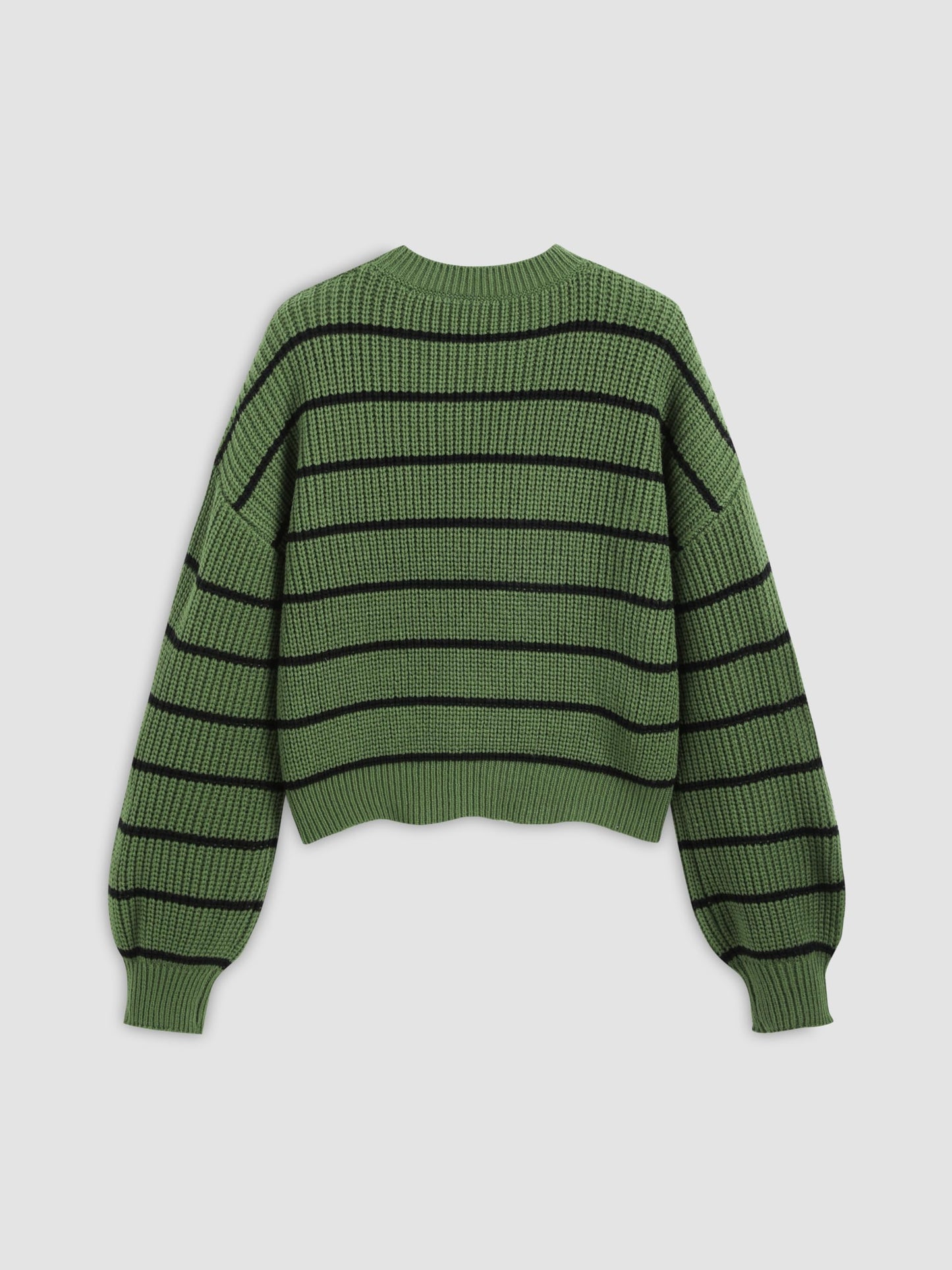 CIDER Women’s Cropped Striped Sweater Long Sleeve Crew Neck Trendy Pullover Tops: Green, M