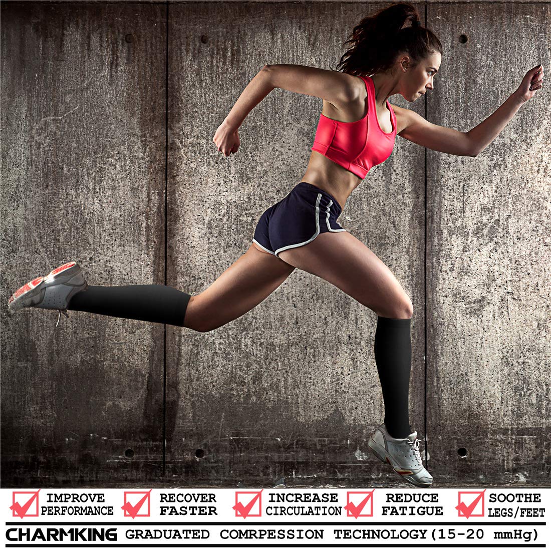 CHARMKING Compression Socks (3 Pairs) - 15-20 mmHg, Athletic Support for Running, Cycling, Travel - Boost Circulation and Performance