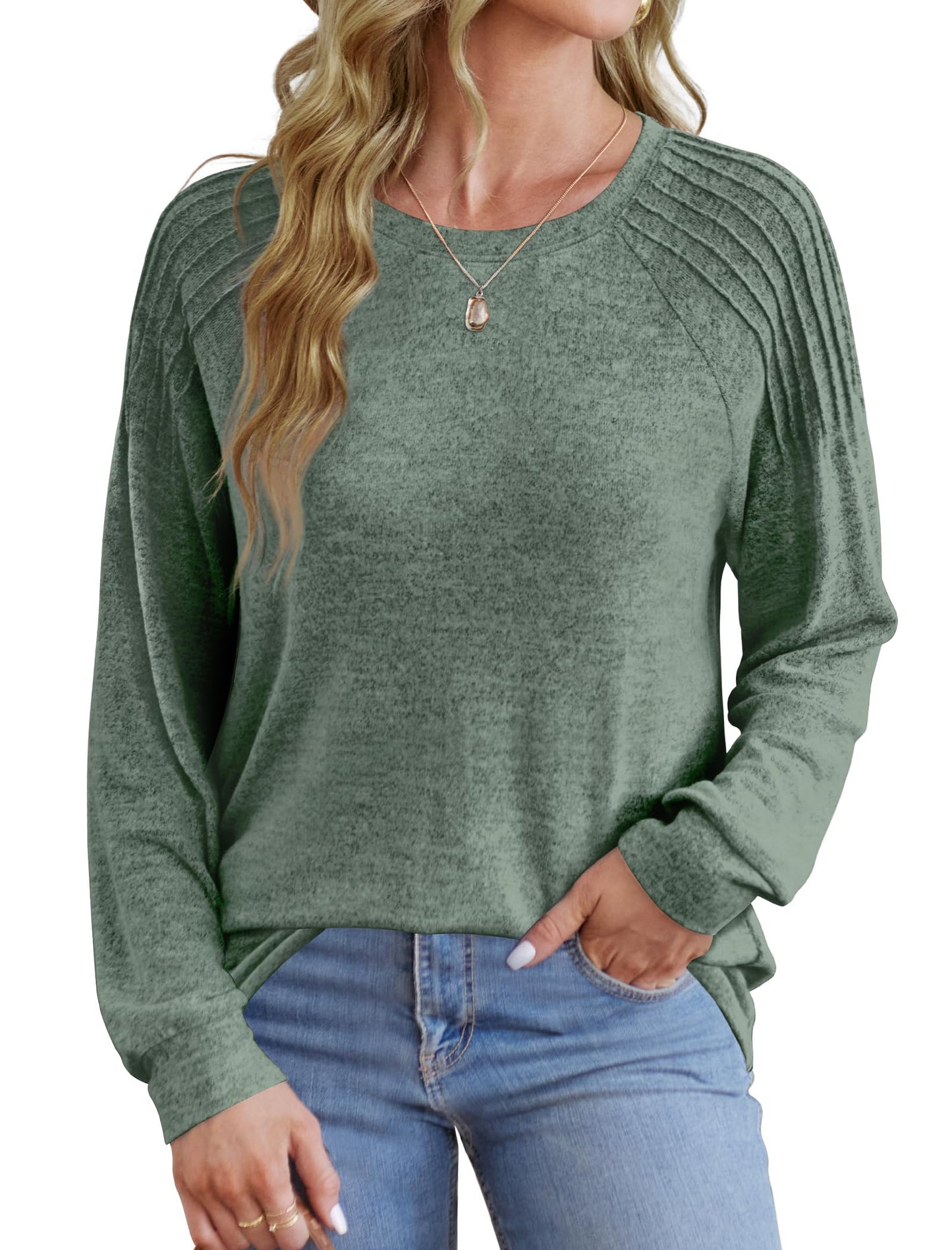 Saloogoe Sweatshirts for Women Long Sleeve Tops Christmas Sweaters Spring Clothes 2025 Winter Green M