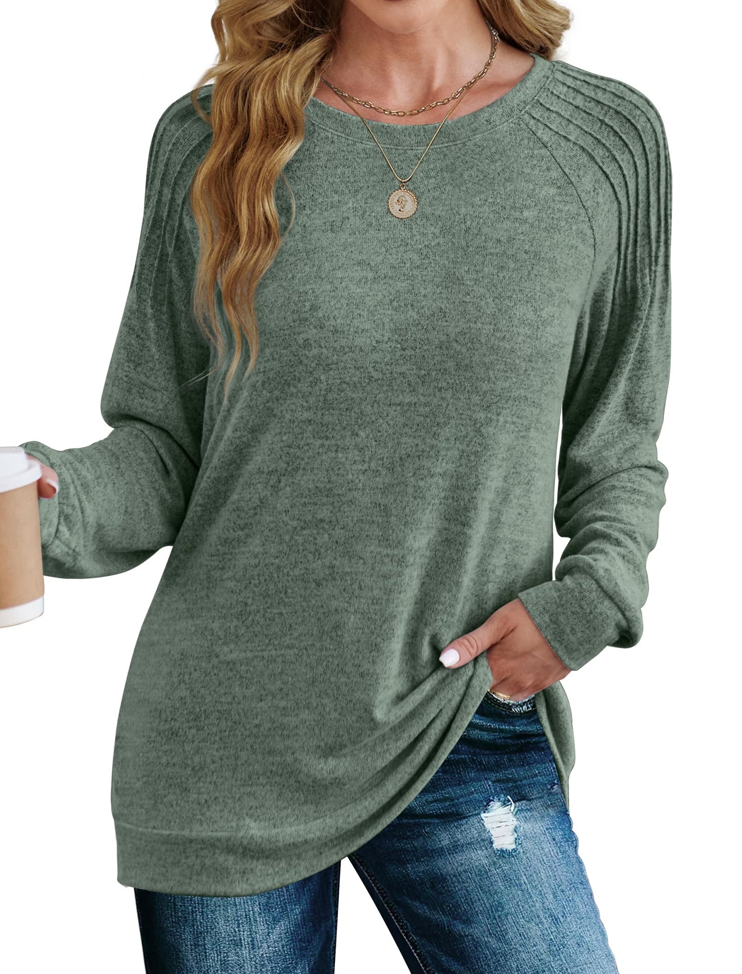 Saloogoe Sweatshirts for Women Long Sleeve Tops Christmas Sweaters Spring Clothes 2025 Winter Green M