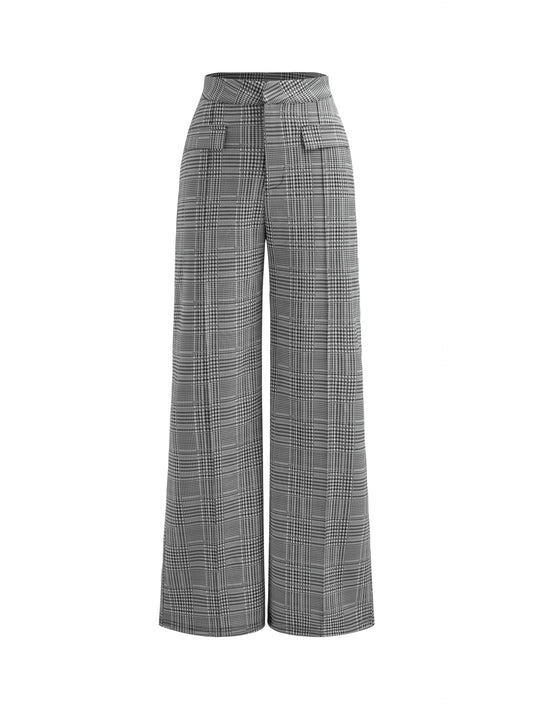 CIDER Women's High Waisted Wide Leg Pants Plaid Pants Business Casual Trousers with Pockets: Grey, M