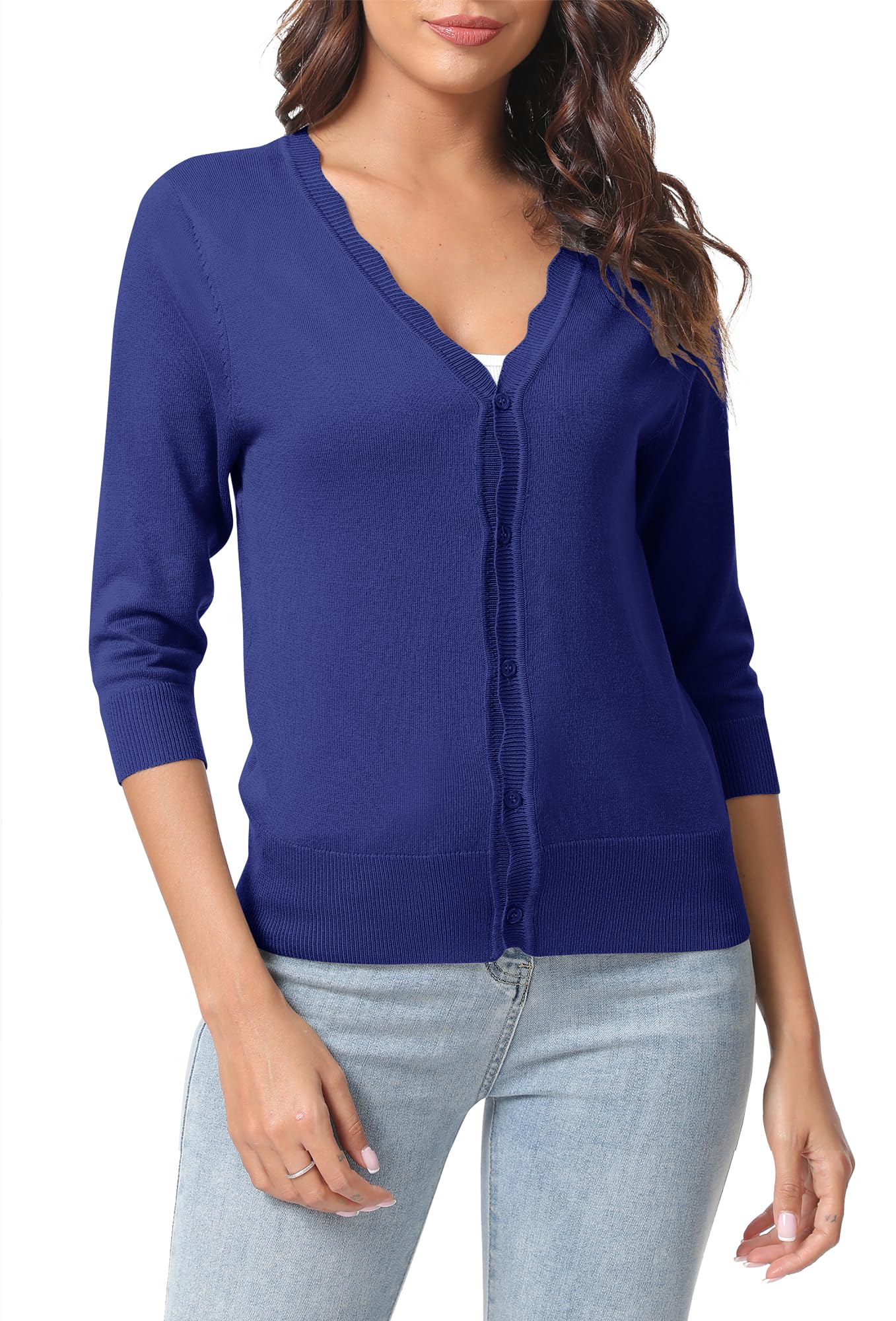 Urban CoCo Woman's 3/4 Sleeve Solid V-Neck Shrugs for Dress Lightweight Knit Cardigan(Royal Blue,M)