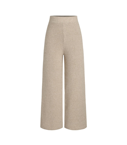 CIDER Lounge Pants Women Wide Leg Mid Waist Ribbed Knit Pants Casual Solid Warm Wool-Blend Sweatpants Fall Winter 2024: Khaki, M