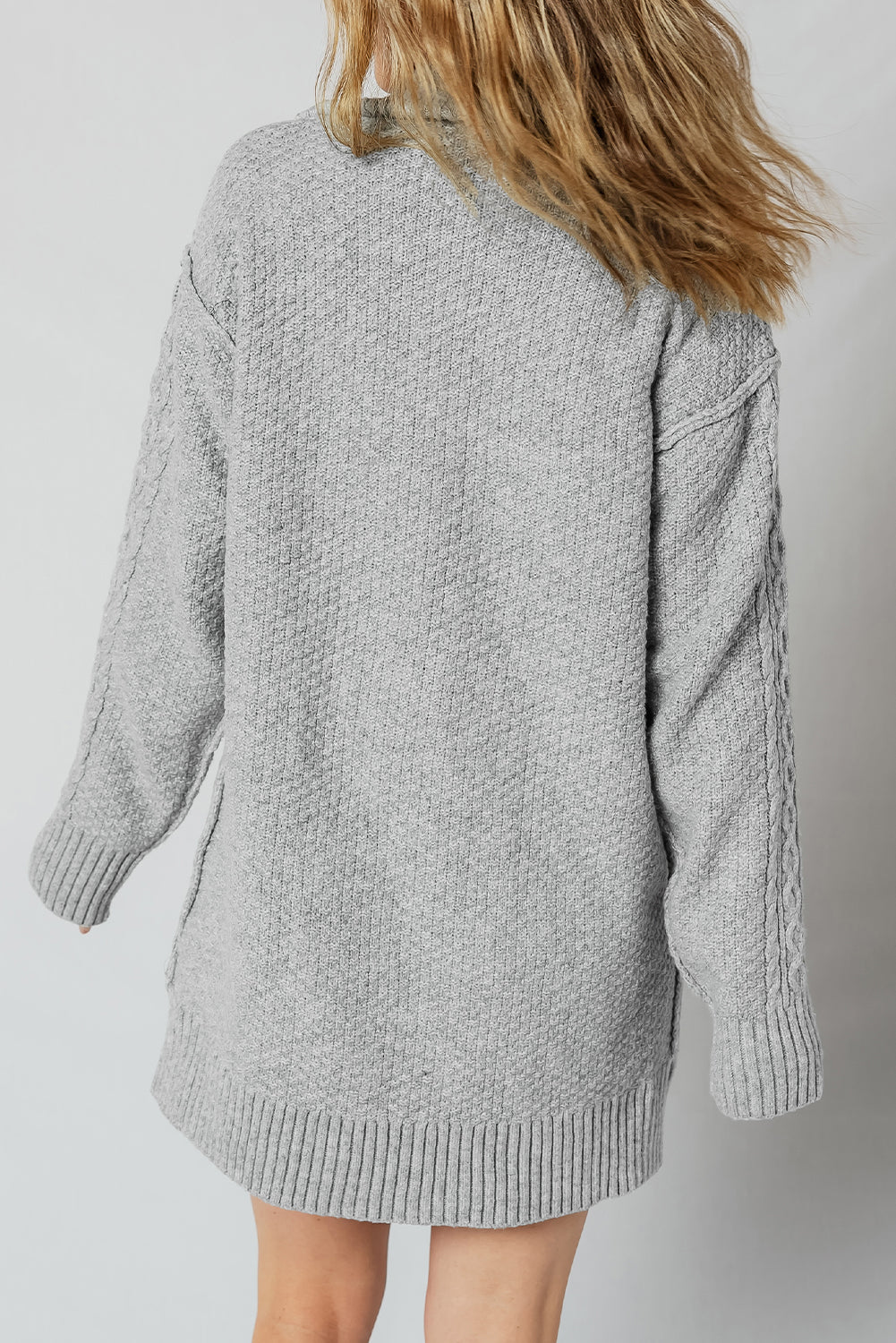 High-rise Quarter Zip Ribbed Trim Cable Knit Loose Sweater Dress