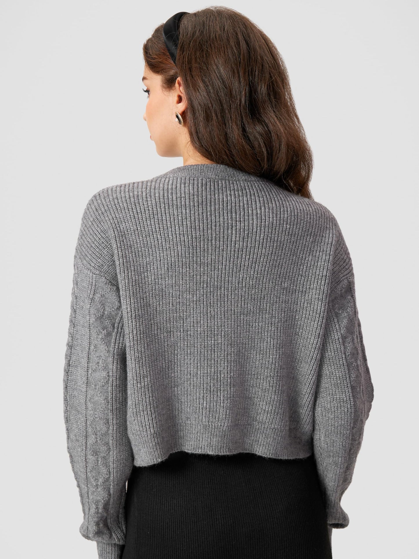 CIDER Cardigan Sweater for Women Round Neck Buckle Sweater Knitted Crop Top Long Sleeve Open Front Outerwear: Grey, M