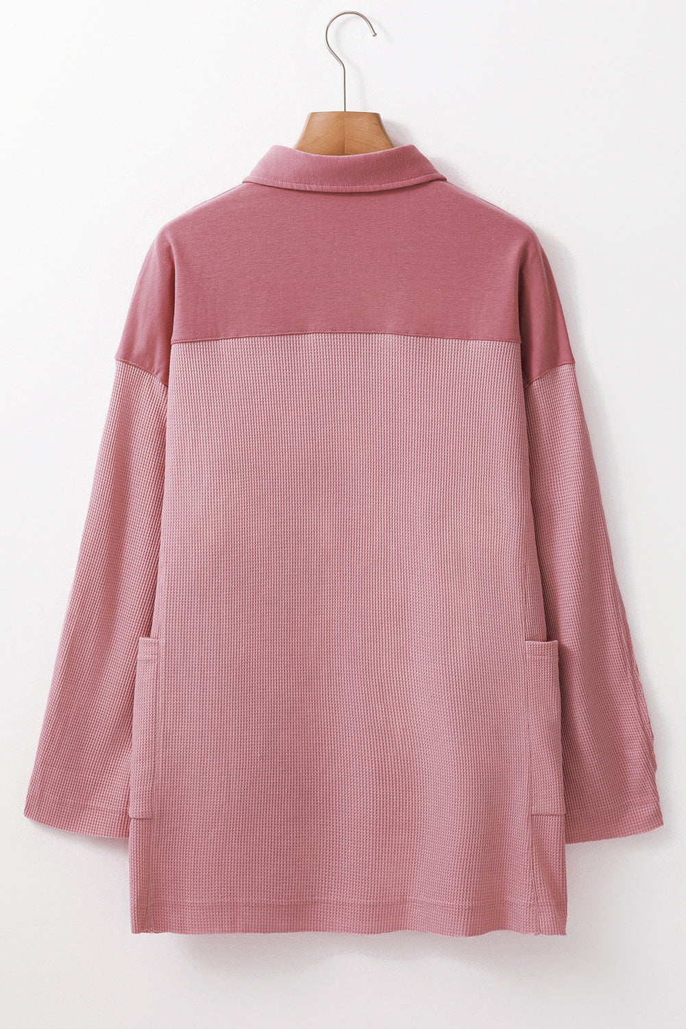 Pink Waffle Patchwork Drop Sleeve Henley Top