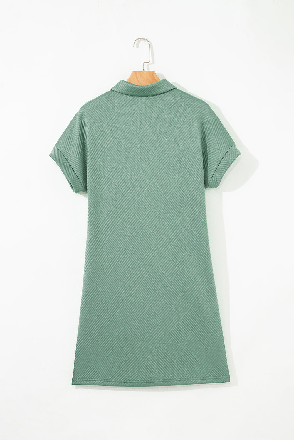 Bright Green Textured V Button Collared Mini Dress