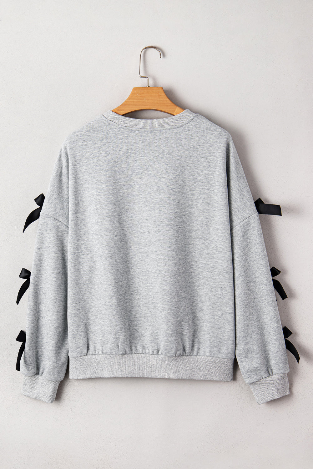 Light Grey Bowknot Long Sleeve Round Neck Sweatshirt