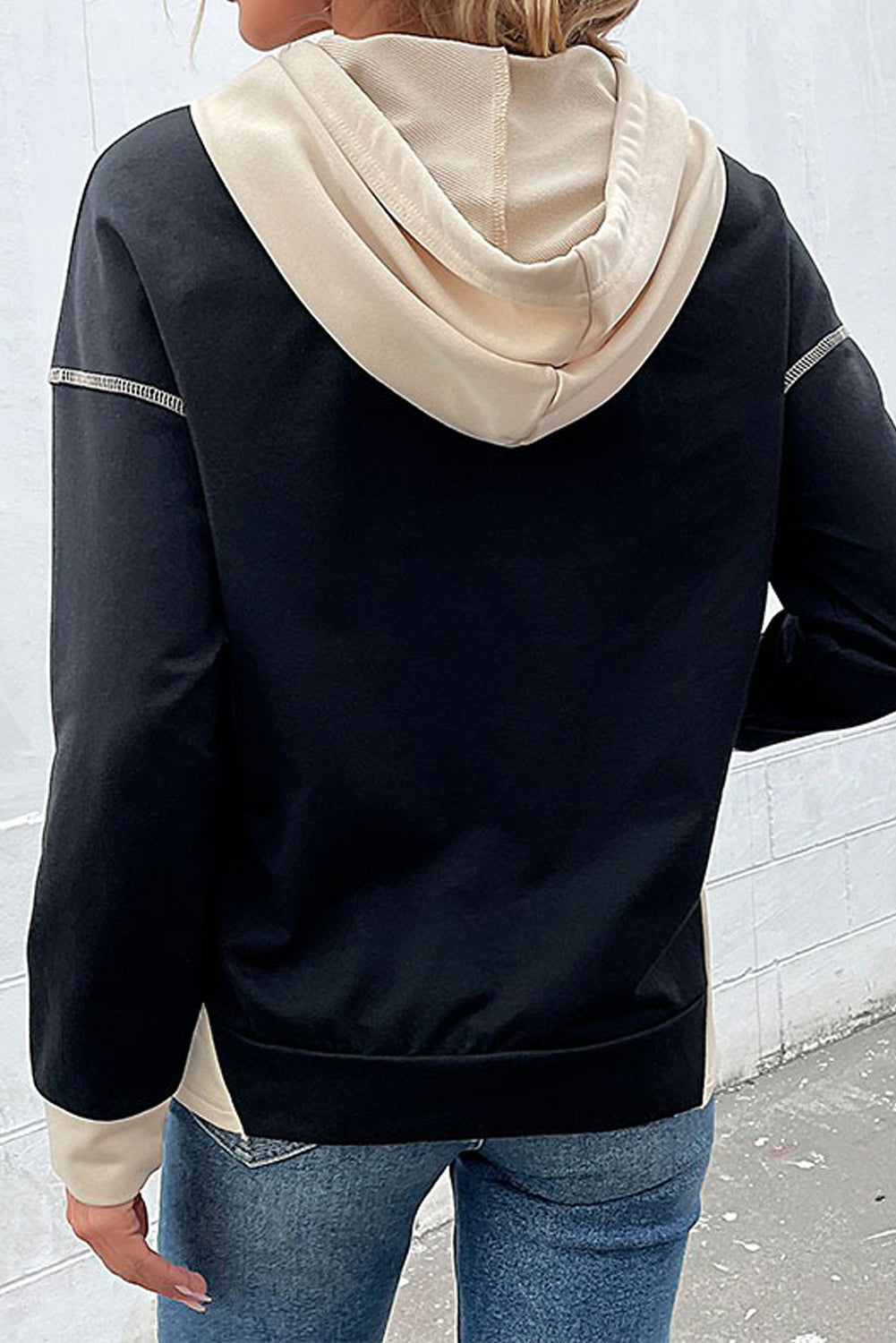 Black Contrast Trim Kangaroo Pocket Hoodie