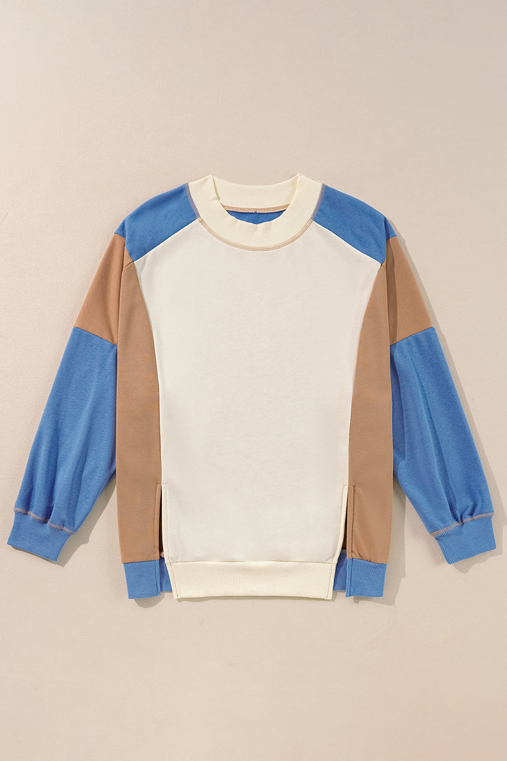 Sky Blue Colorblock Exposed Seam Patchwork Oversized Sweatshirt